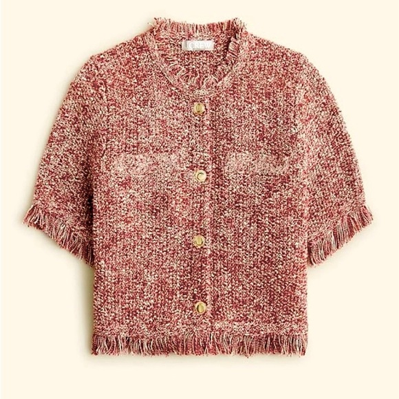 JCrew Cropped fringe-trim lady jacket in merlot. Size XS.  Excellent condition! - Picture 2 of 7